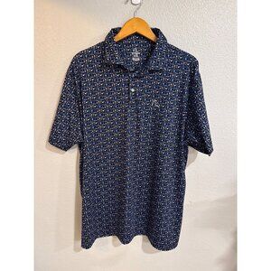Rhoback Polo Shirt Mens XXL Navy Blue Cocktail Barware Print Performance Stretch